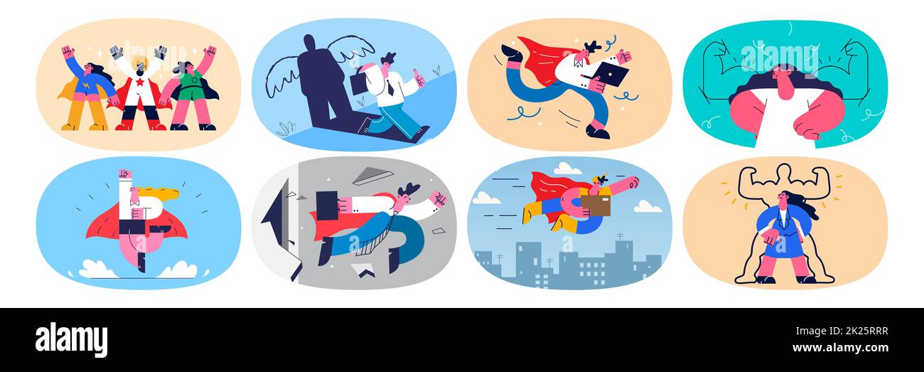 Ensemble de gens d'affaires en tant que héros atteindre l'objectif d'affaires Banque D'Images