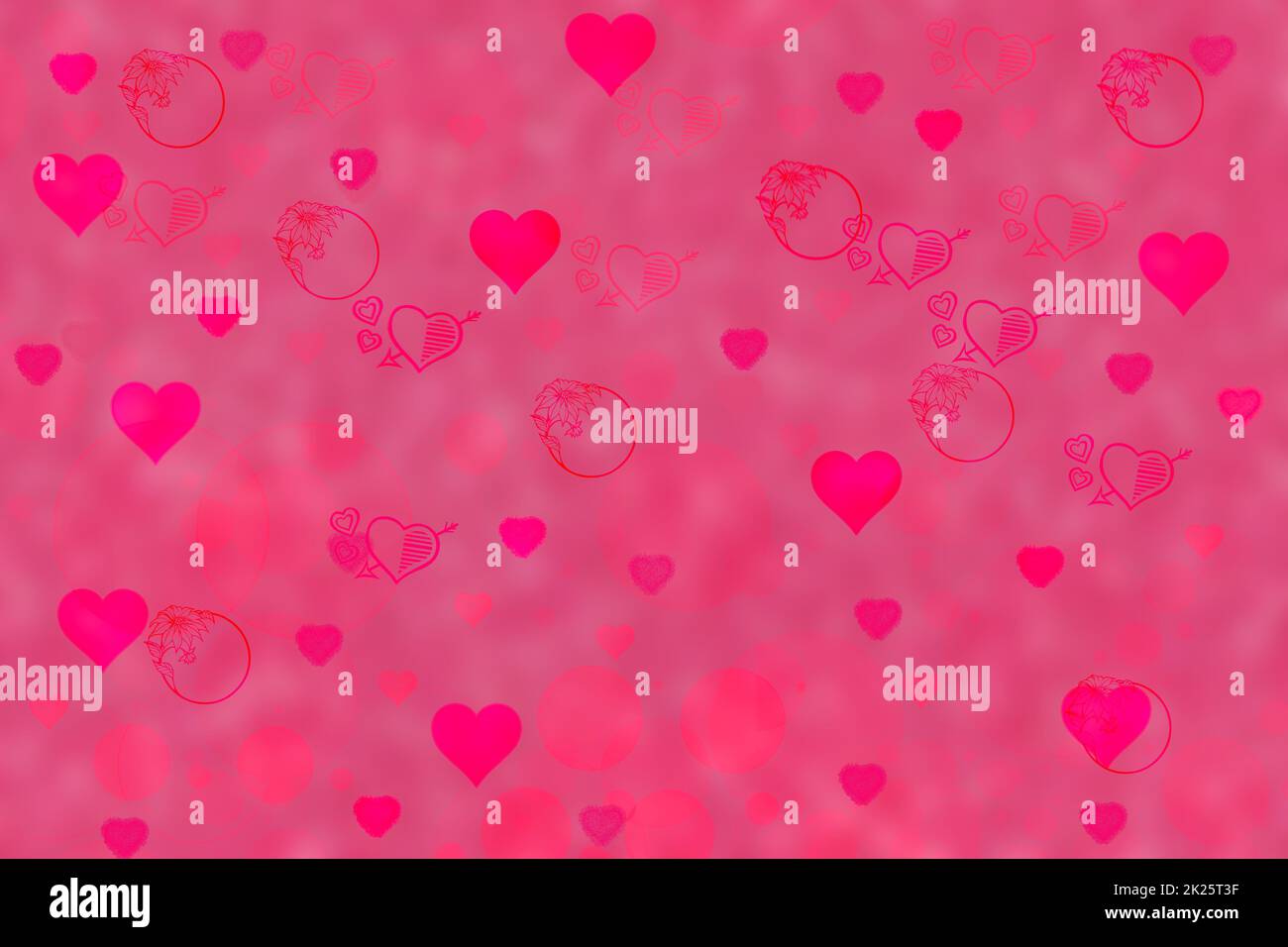 Abstrait festif rouge flou rose magenta fond avec coeur rose clair amour bokeh pour la carte de mariage ou le jour de la Saint-Valentin. Décor texturé romantique avec espace pour votre design. Concept de carte. Banque D'Images