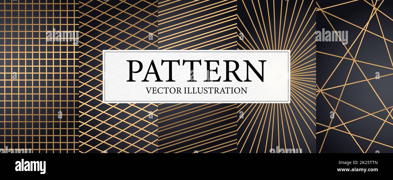 Ensemble de 5pcs modèles modernes de carte postale web de luxe géométrique pour les affaires ou la présentation avec des lignes dorées sur fond bleu foncé - Vector Banque D'Images