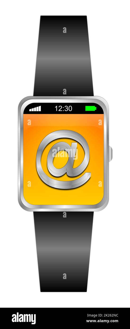 Montre intelligente avec bouton E-Mail sur écran orange - illustration 3D Banque D'Images