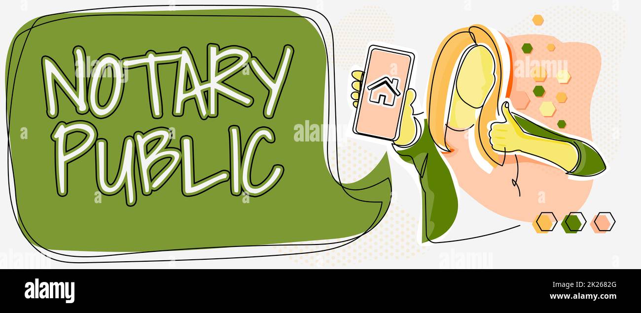 Inspiration montrant le signe notaire public. Business concept légalité Documentation autorisation Certification Contrat ligne dessin pour Lady Holding téléphone présenter de nouvelles idées avec la bulle de la parole. Banque D'Images