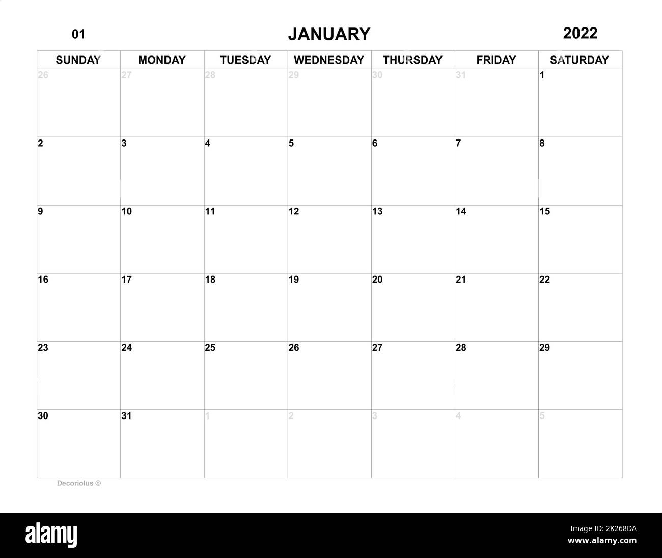 Planificateur pour janvier 2022. Planifier pour le mois. Calendrier mensuel. Organisateur Banque D'Images