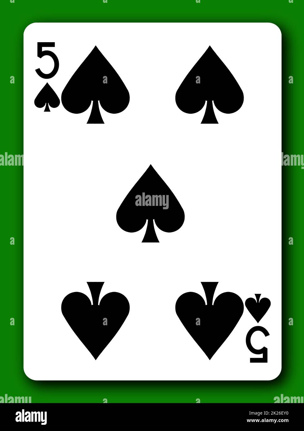 5 cinq de Spades carte à jouer avec le chemin d'écrêtage pour enlever l'arrière-plan et l'ombre 3D illustration Banque D'Images