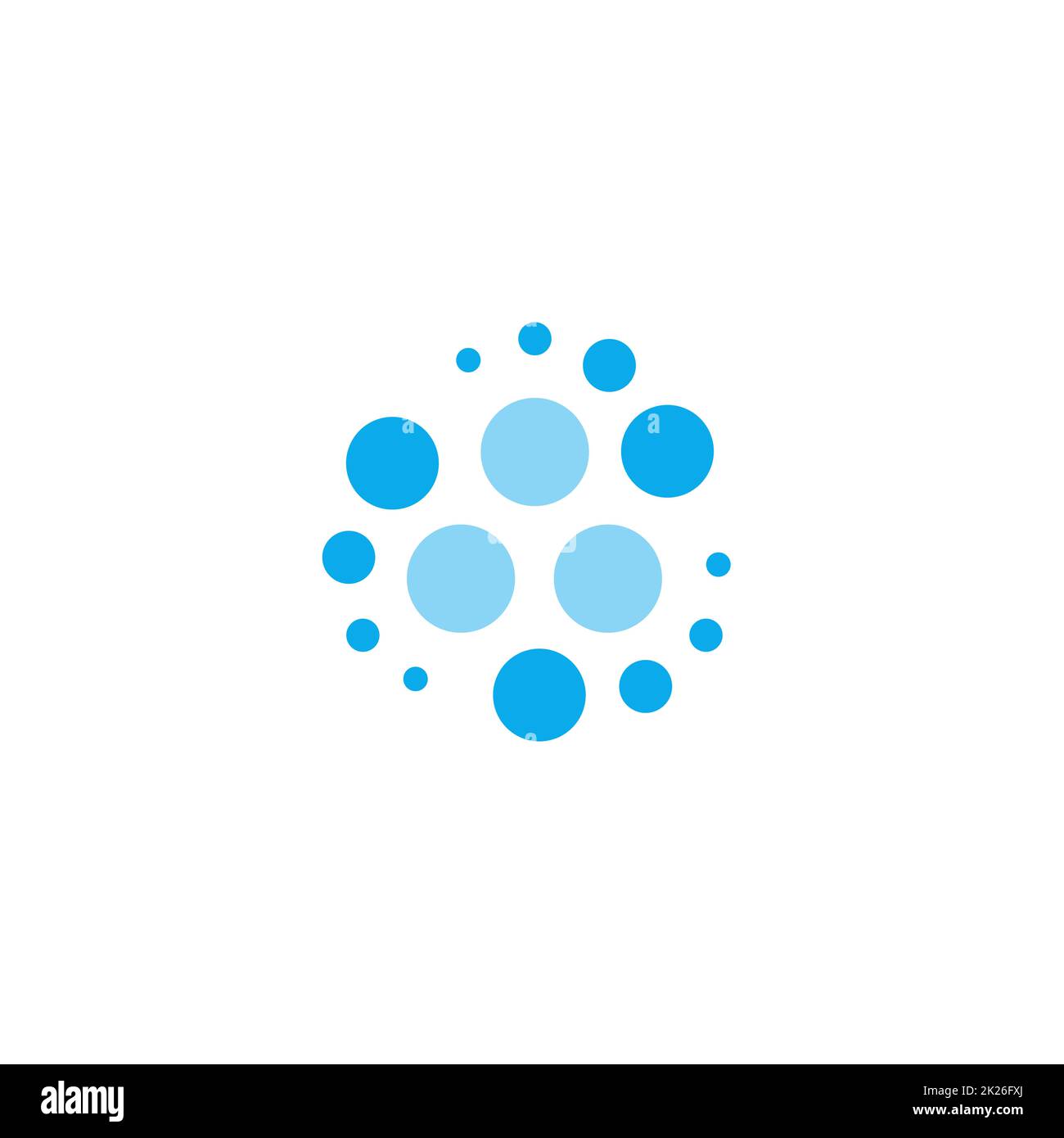 Icône de minéraux dans les liquides plats. Symbole du sperme autour de l'œuf. Mouvement des atomes dans la molécule graphique simple. Affiche abstraite bleue pour l'infographie, le logo et l'étiquette. Icône vecteur Banque D'Images