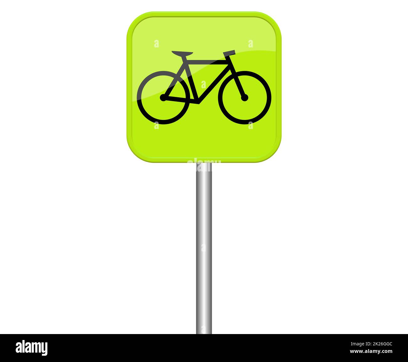 Signe vert avec vélo ou vélo Banque D'Images
