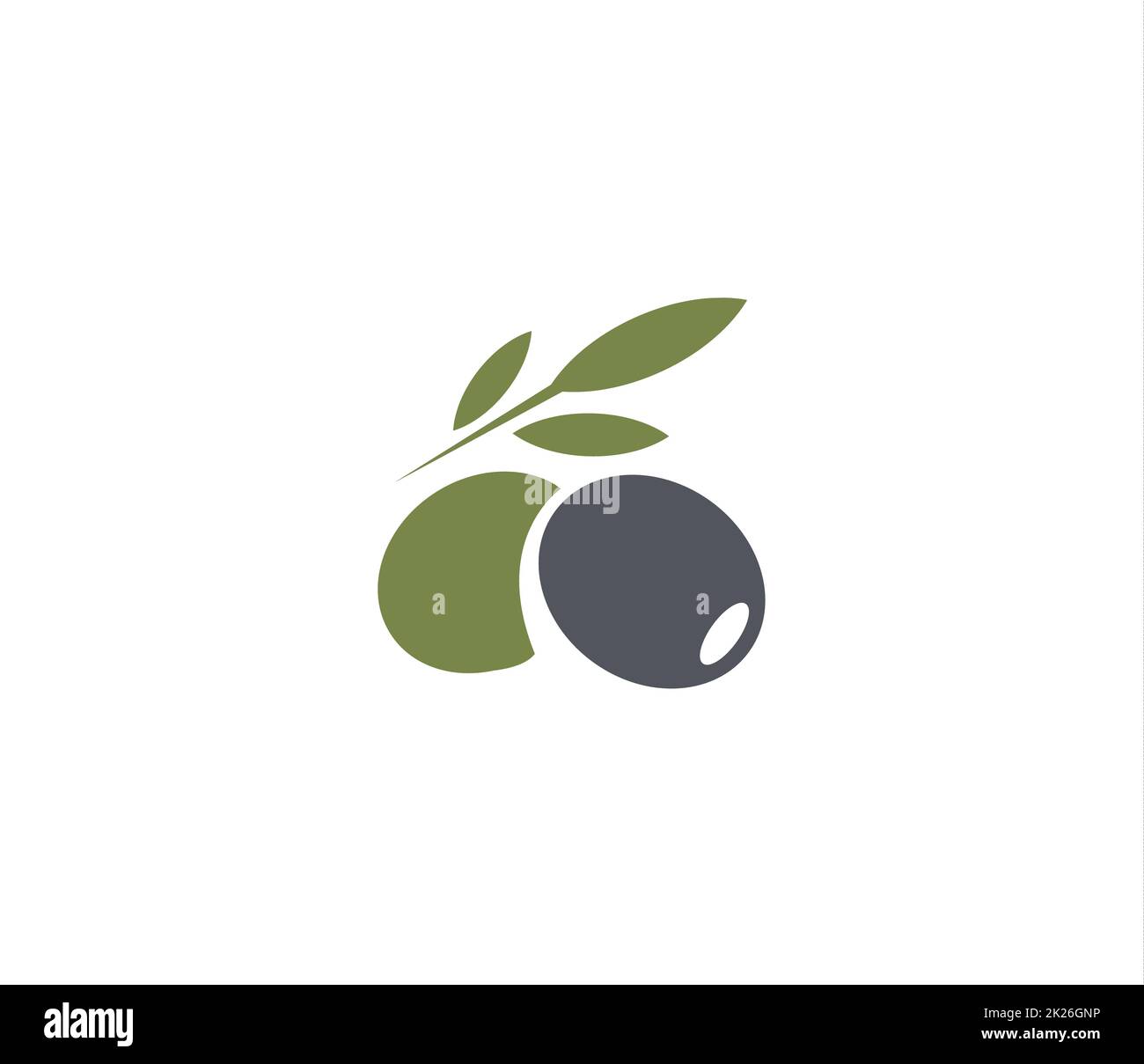 L'emblème des olives. Logo de l'huile d'olive l'élément. Green Olive Branch, feuilles et fruits. Signe d'alimentation naturelle. Banque D'Images