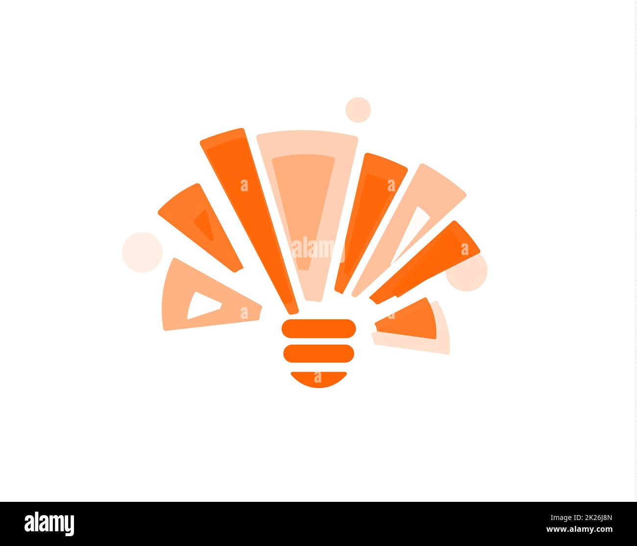 Symbole abstrait de l'idée, hémisphère avec rayons qui se croisent sous la forme d'un soleil orange. Modèle de logo conceptuel pour l'infographie de brainstorming. Illustration vectorielle. Banque D'Images