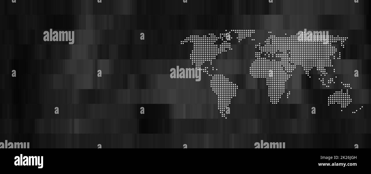 Carte du monde avec petits points blancs sur fond sombre Banque D'Images