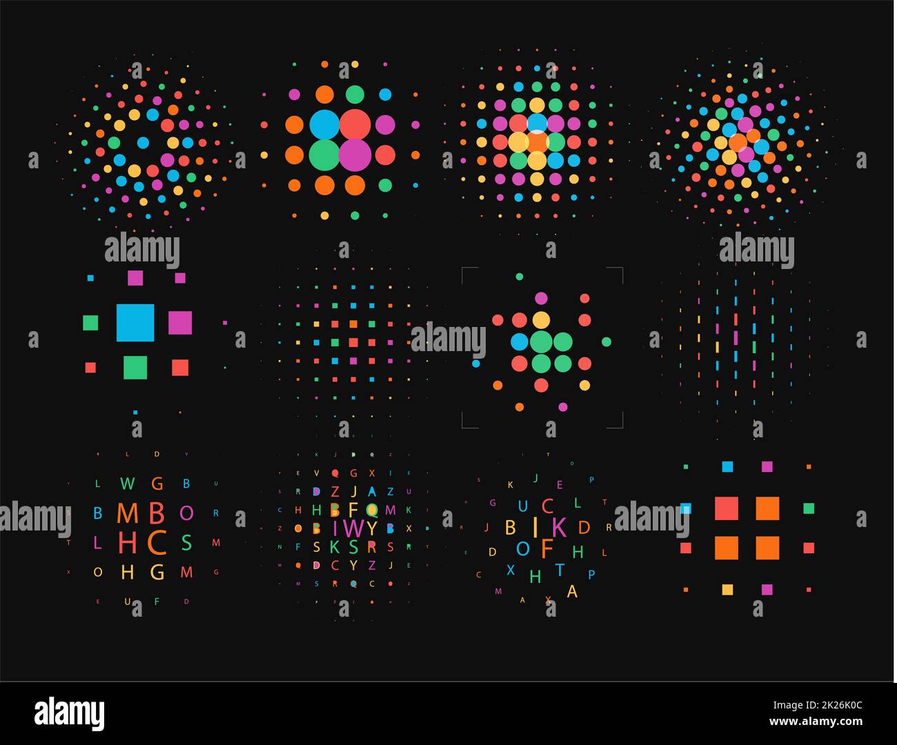 Empreinte, jeu d'icônes du scanner d'empreintes digitales. Symbole d'acquisition rétinienne. Symbole du système de sécurité biométrique. Panneau d'entrée du coffre-fort. Technique d'identification humaine. Collection abstraite de couleurs d'icônes. Vecteurs. Banque D'Images
