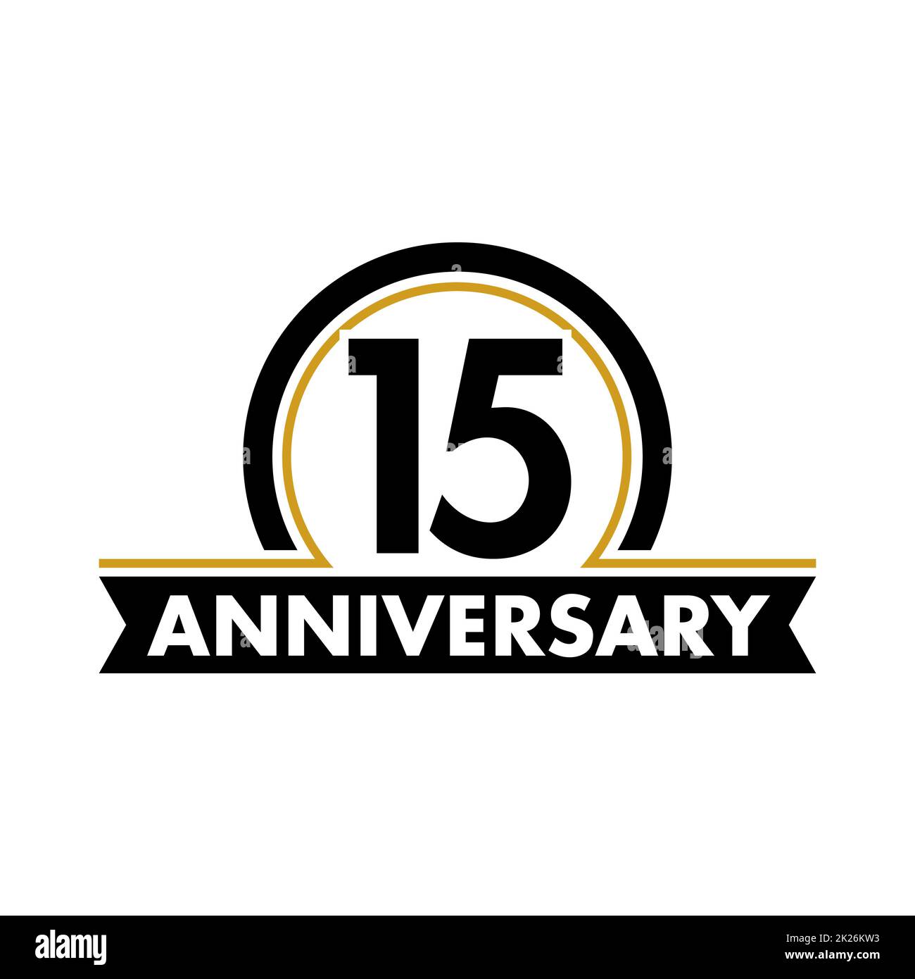 Étiquette inhabituelle de vecteur anniversaire. Symbole du quinzième anniversaire. logo abstrait anniversaire 15 ans. L'arc dans un cercle. 15th jubilé. Banque D'Images