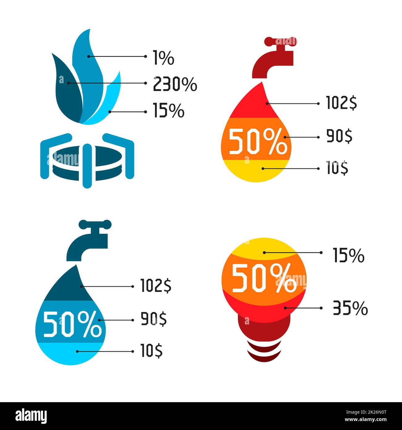 Résumé isolé bleu et rouge logos vector set. Les services publics d'icônes. Banque D'Images