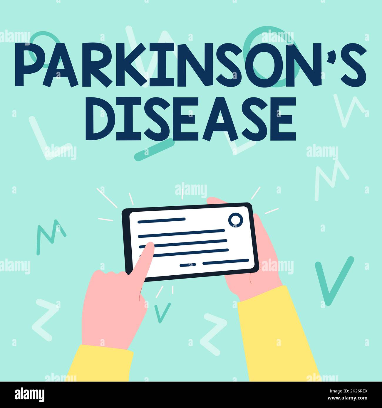 Panneau indiquant la maladie de Parkinsons. Mot écrit sur la maladie neurologique chronique progressive de la vie ultérieure Illustration de la main tenant une carte d'identification importante le pointant. Banque D'Images