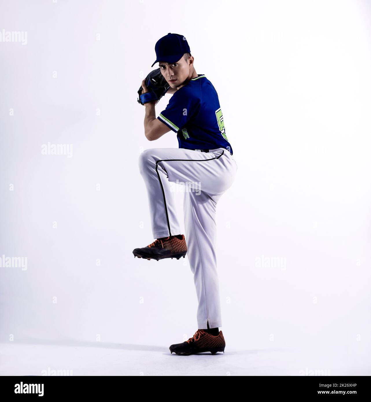 Joueur de baseball de Pitcher sur toute la longueur Banque D'Images