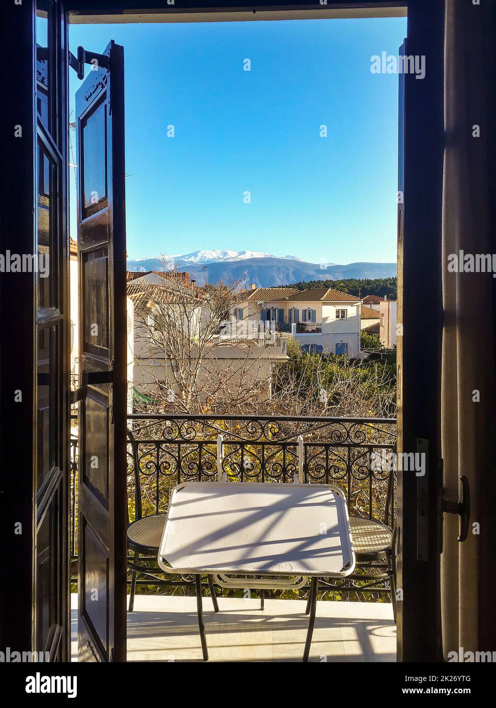 Point de vue de la fenêtre Galaxidi Paysage Banque D'Images