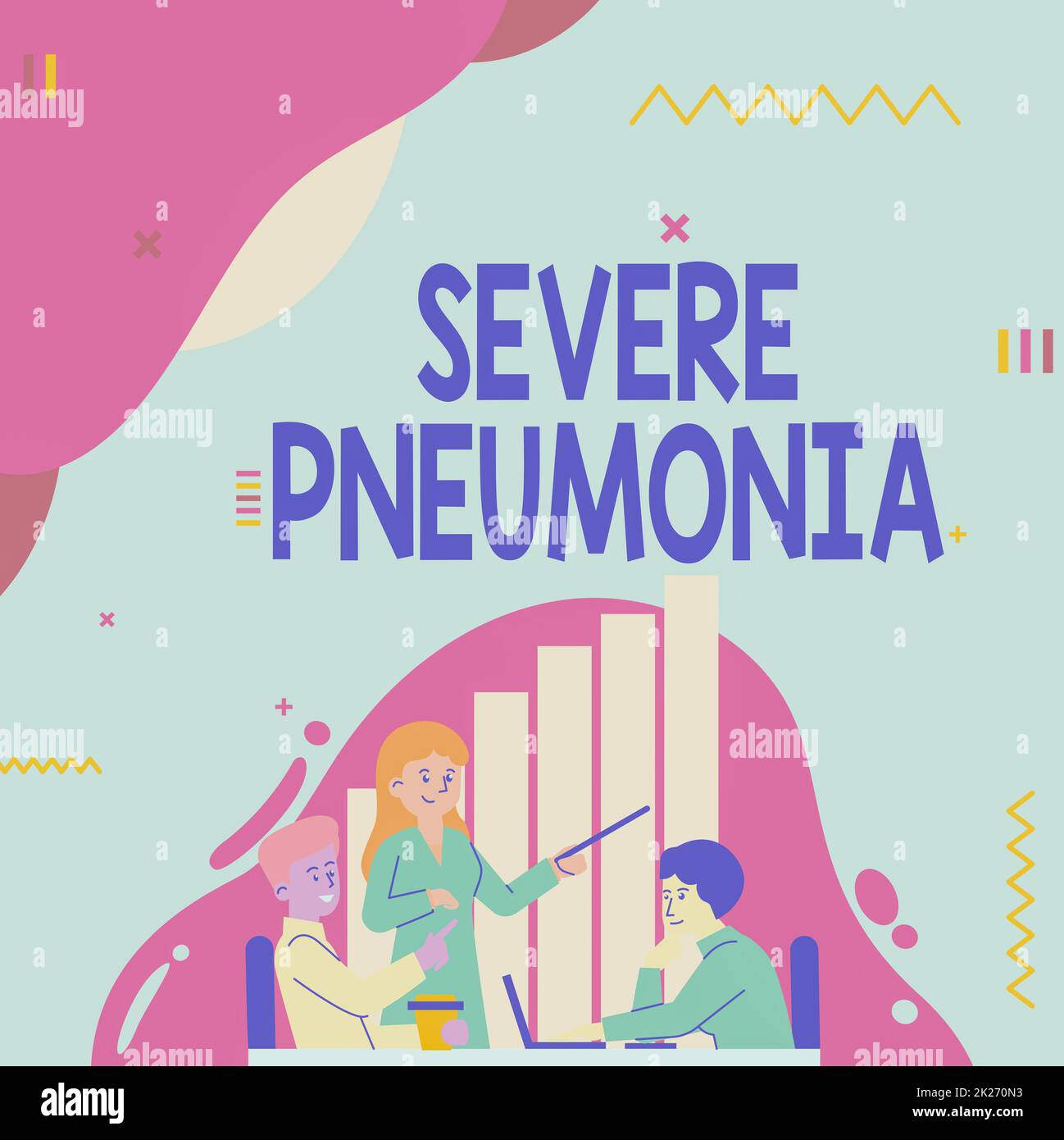 Légende conceptuelle pneumonie sévère. Mot pour la maladie aiguë qui est marquée par l'inflammation du tissu pulmonaire Lady Drawing expliquant à son coéquipier les étapes du processus. Banque D'Images