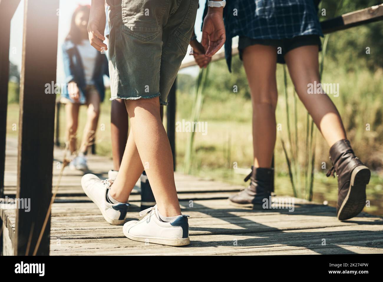 Ce que la nature nous enseignera aujourd'hui.Photo d'un groupe d'adolescents méconnus qui se promeaient dans la nature ensemble au camp d'été. Banque D'Images