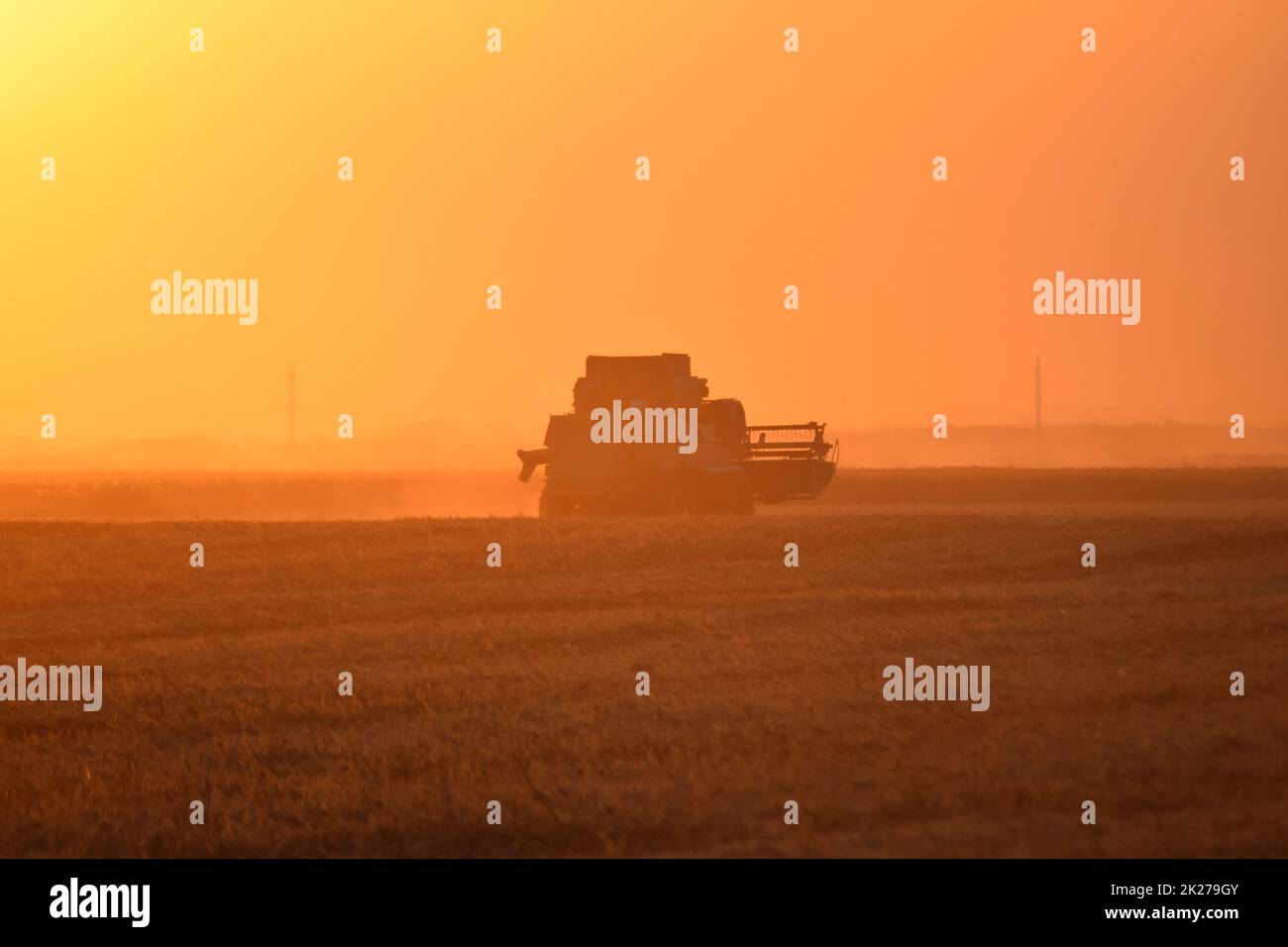 La récolte par associe au coucher du soleil. Banque D'Images