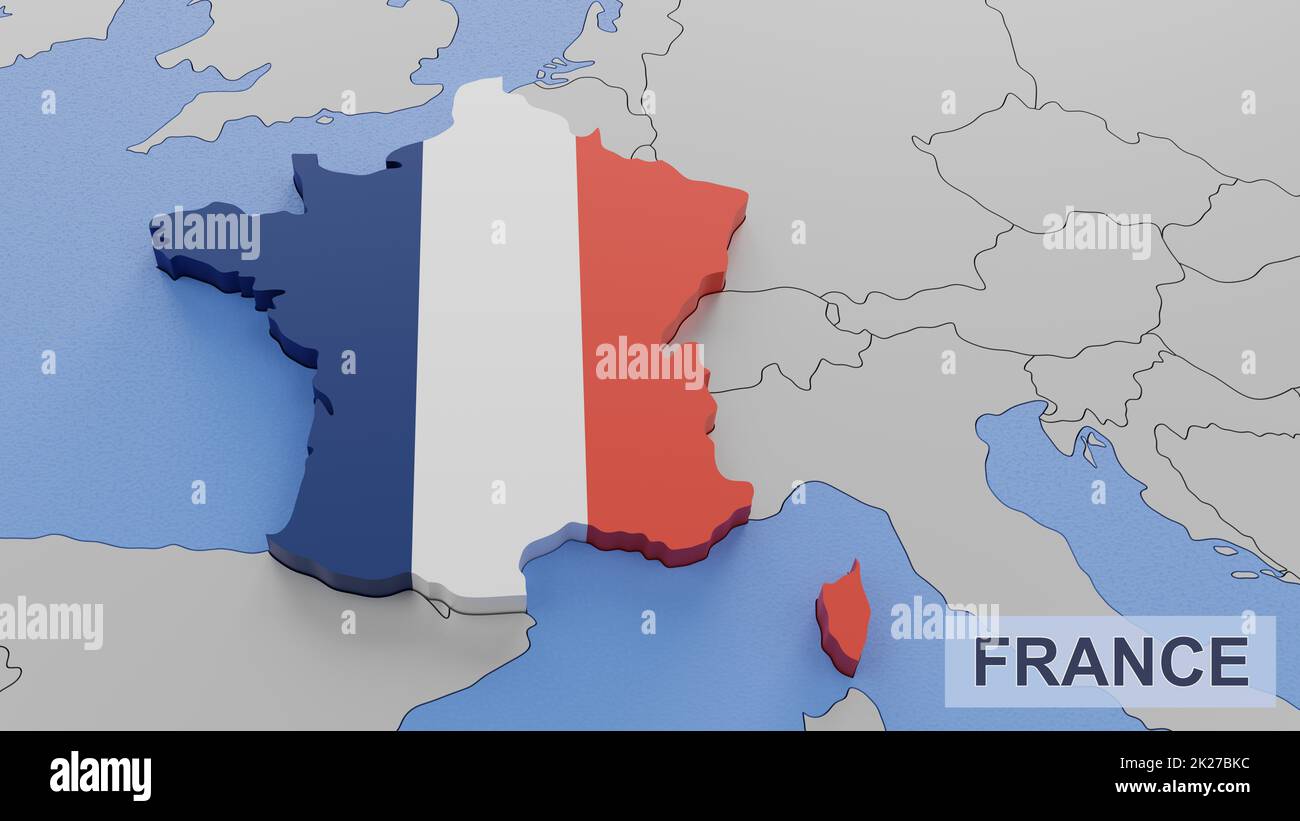 Illustration de la carte 3D de France.3D rendu d'une image et d'une partie d'une série. Banque D'Images