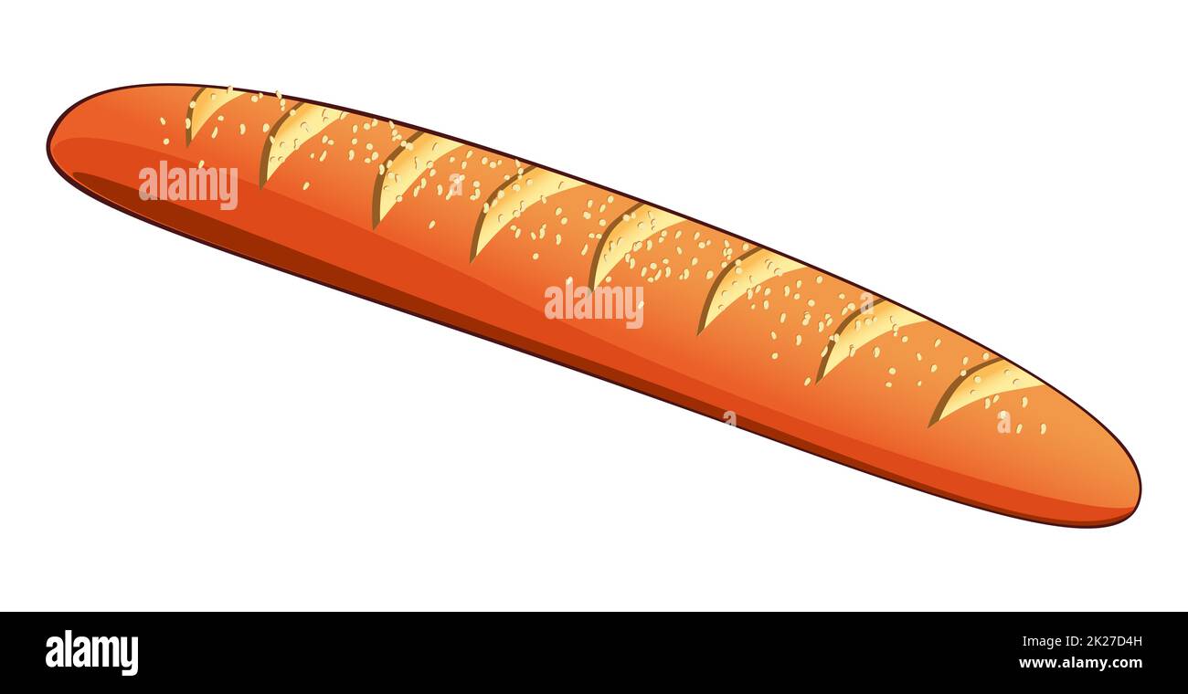 Pain de baguette fraîchement cuit réaliste sur fond blanc - Vector Banque D'Images