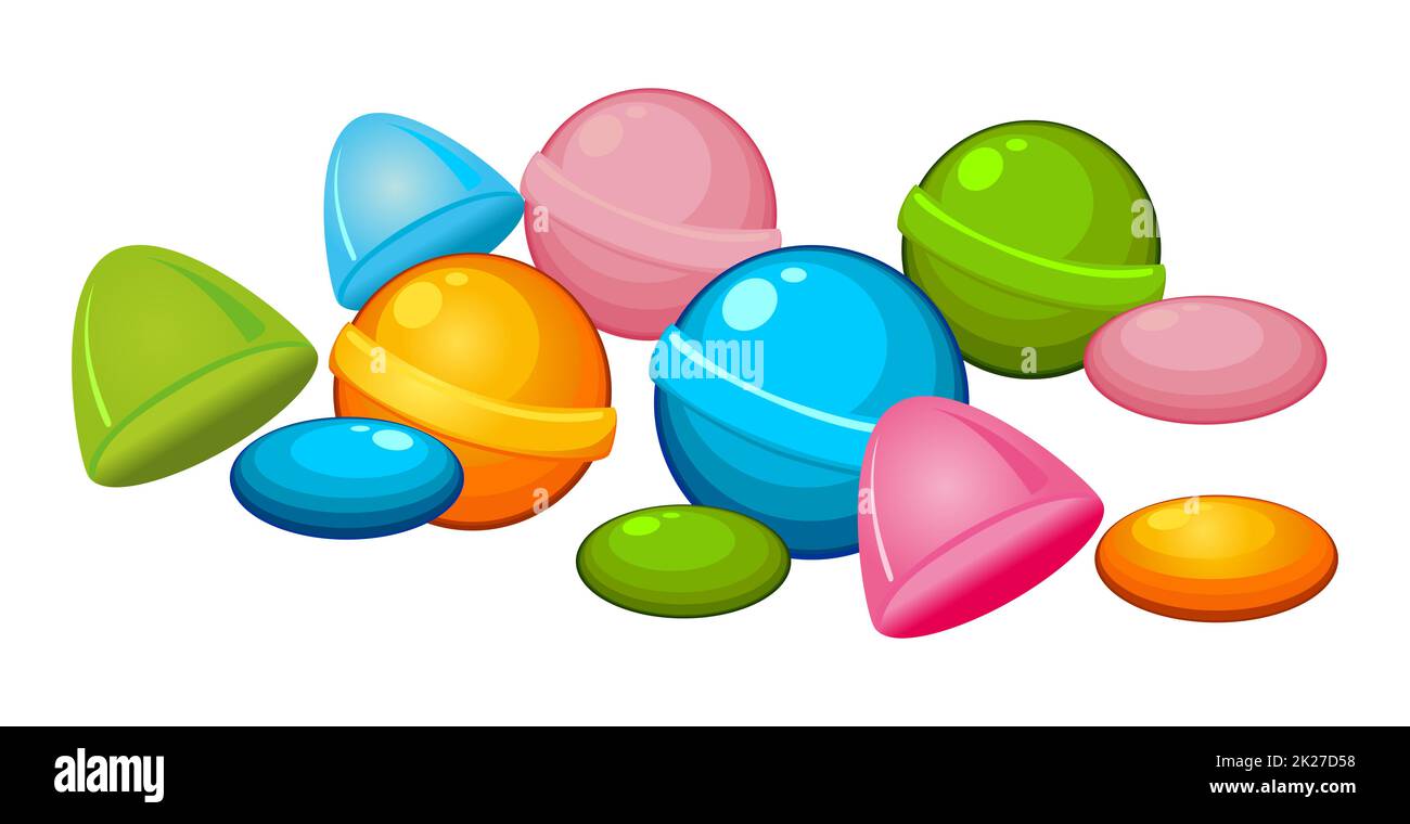 Bonbons à succion réalistes et colorés sur fond blanc - Vector Banque D'Images