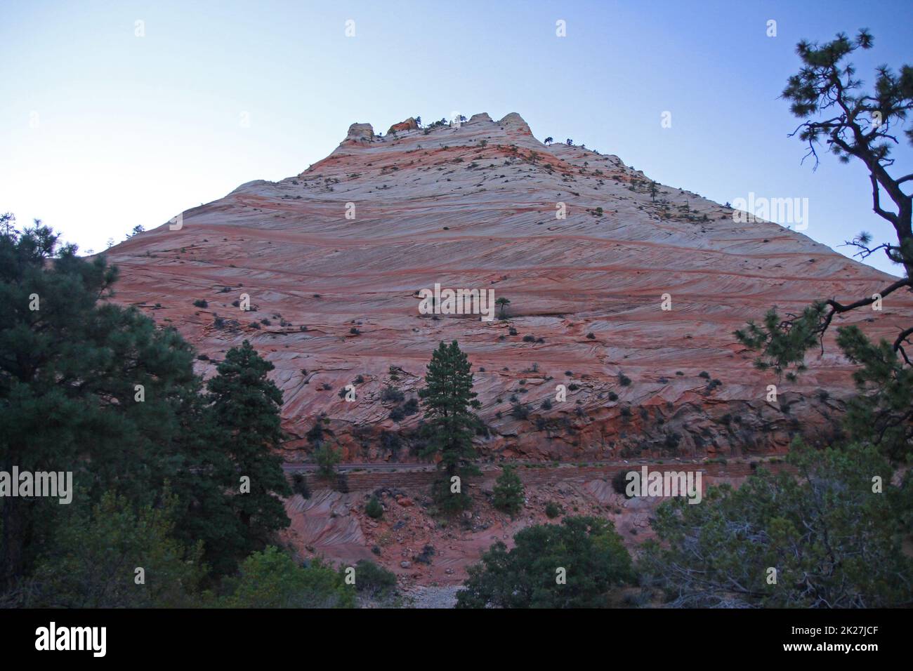 Une montagne ondulée rose au coucher du soleil dans le parc national de Zion Banque D'Images