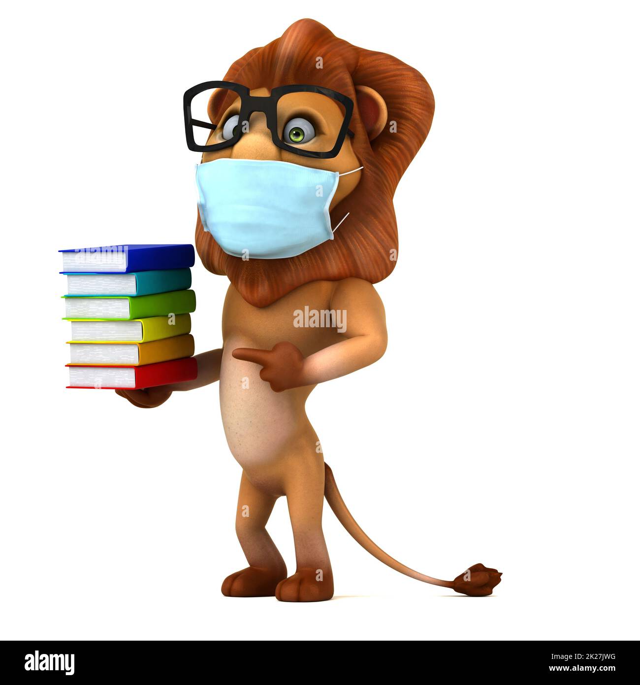 Illustration 3D amusante d'un lion avec un masque Banque D'Images