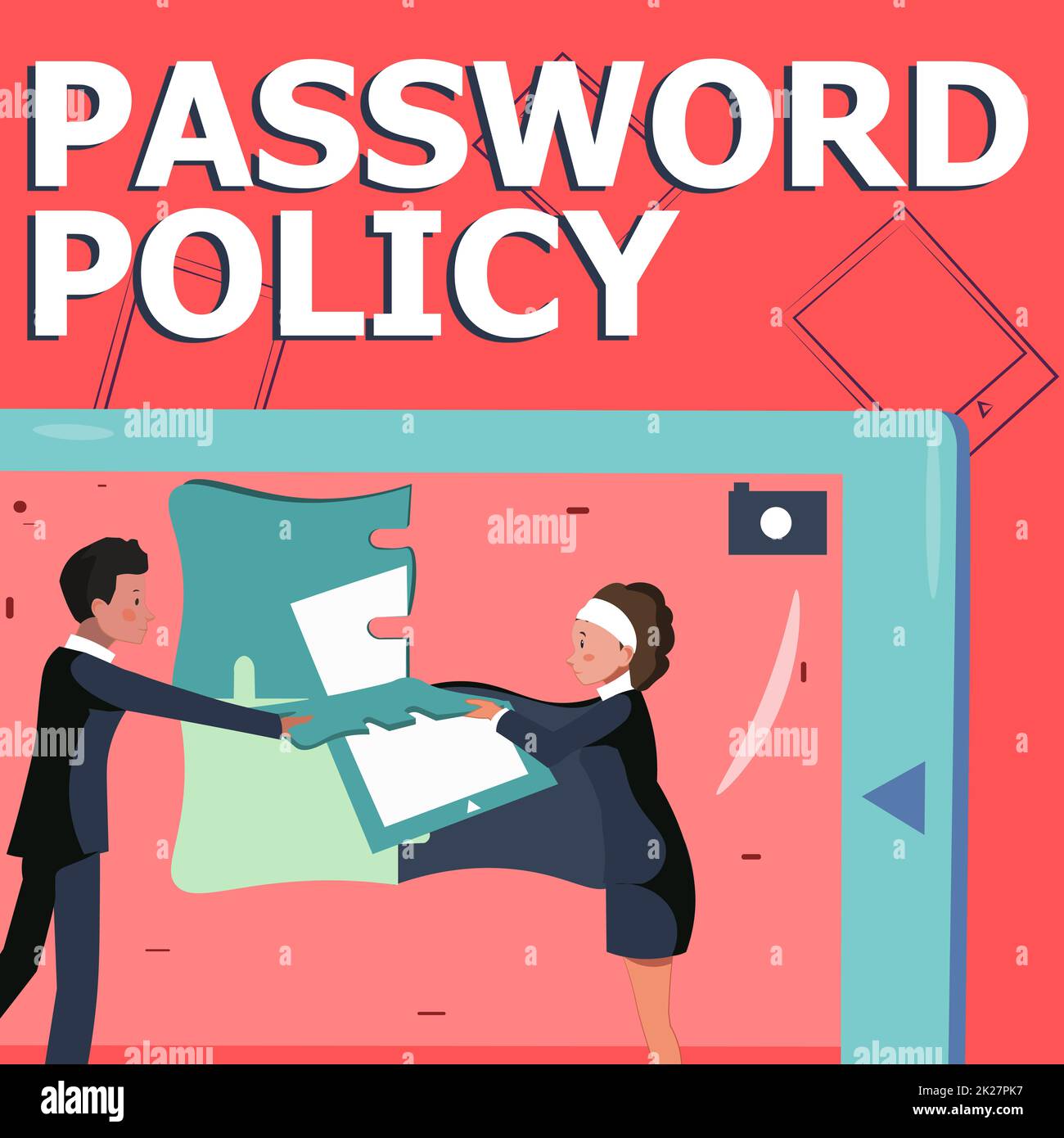 Affiche textuelle indiquant la stratégie de mot de passe. Mot pour la première ligne de protection contre tout accès non autorisé collègues construire de nouveaux plans de projet présentant les dernières idées. Banque D'Images