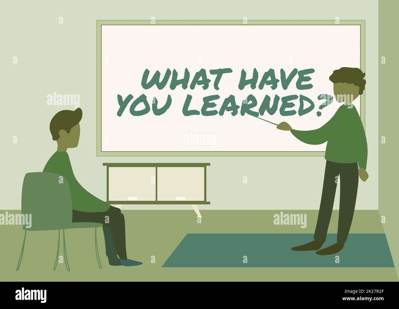 Inspiration montrant le signe Qu'avez-vous appris question. Mot écrit sur pour savoir les choses acquérir ou absorber le dessin d'enseignant et d'étudiant ayant la classe en privé dans Une classe. Banque D'Images