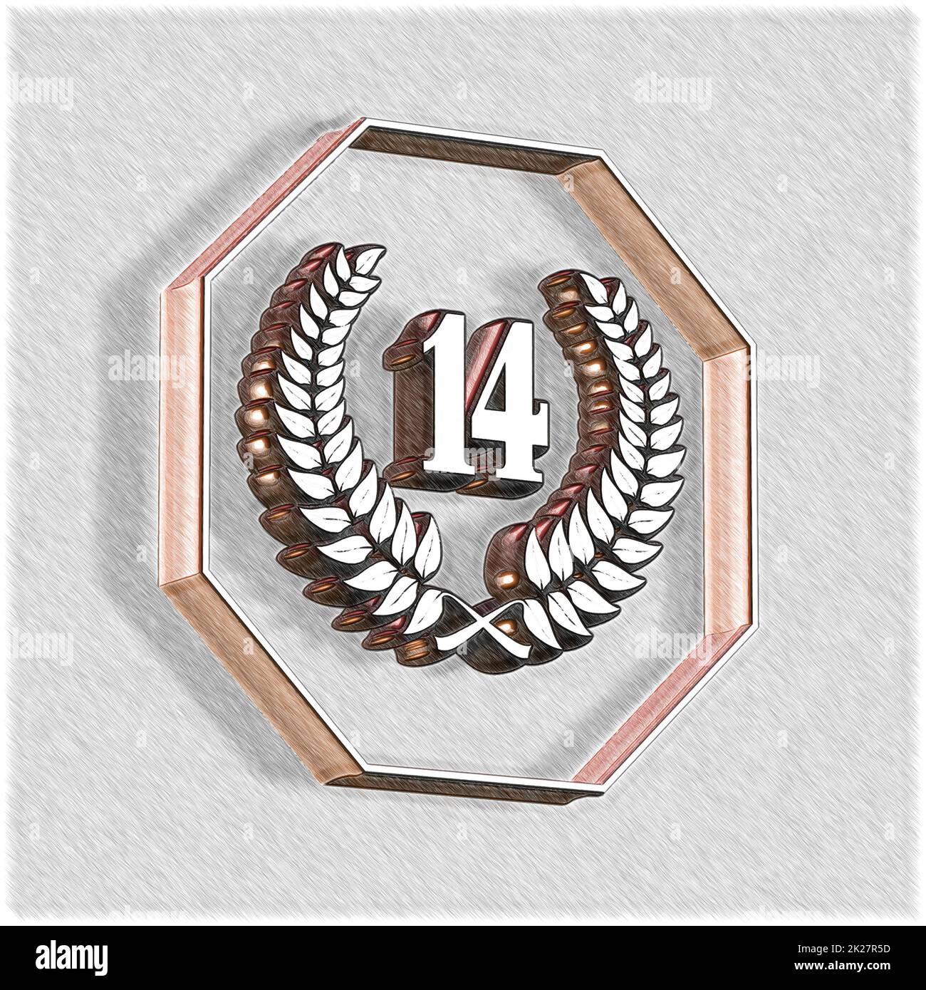 Numéro 14 avec couronne de Laurier ou couronne d'honneur comme 3D-illustration, 3D-rendu Banque D'Images