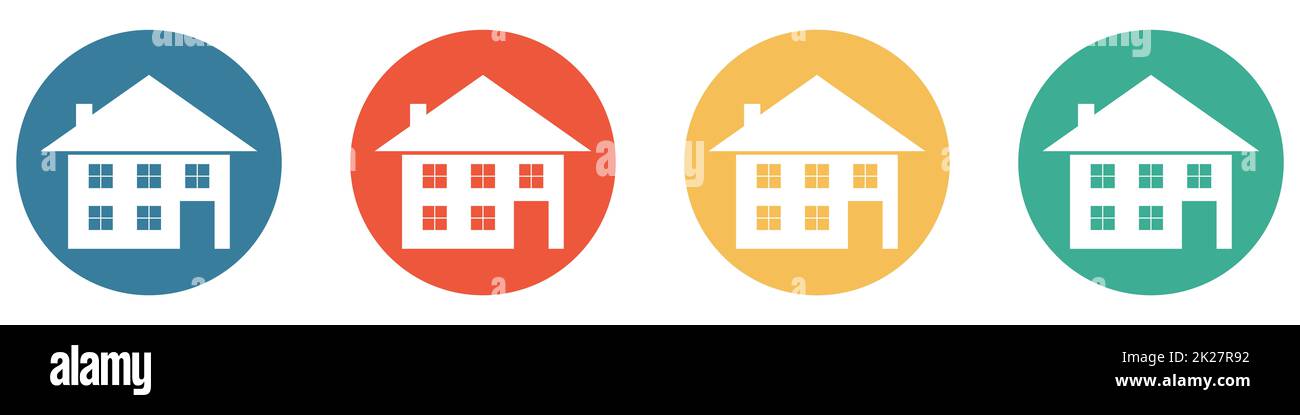 Bannière colorée avec 4 boutons : maison, maison ou immobilier Banque D'Images