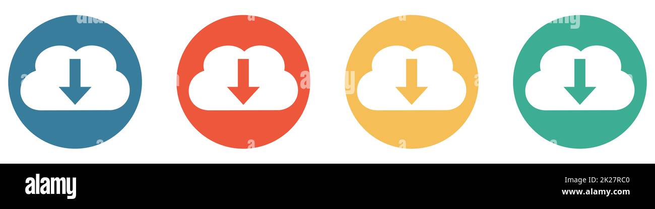 Bannière colorée avec 4 boutons : téléchargement sur le Cloud Banque D'Images