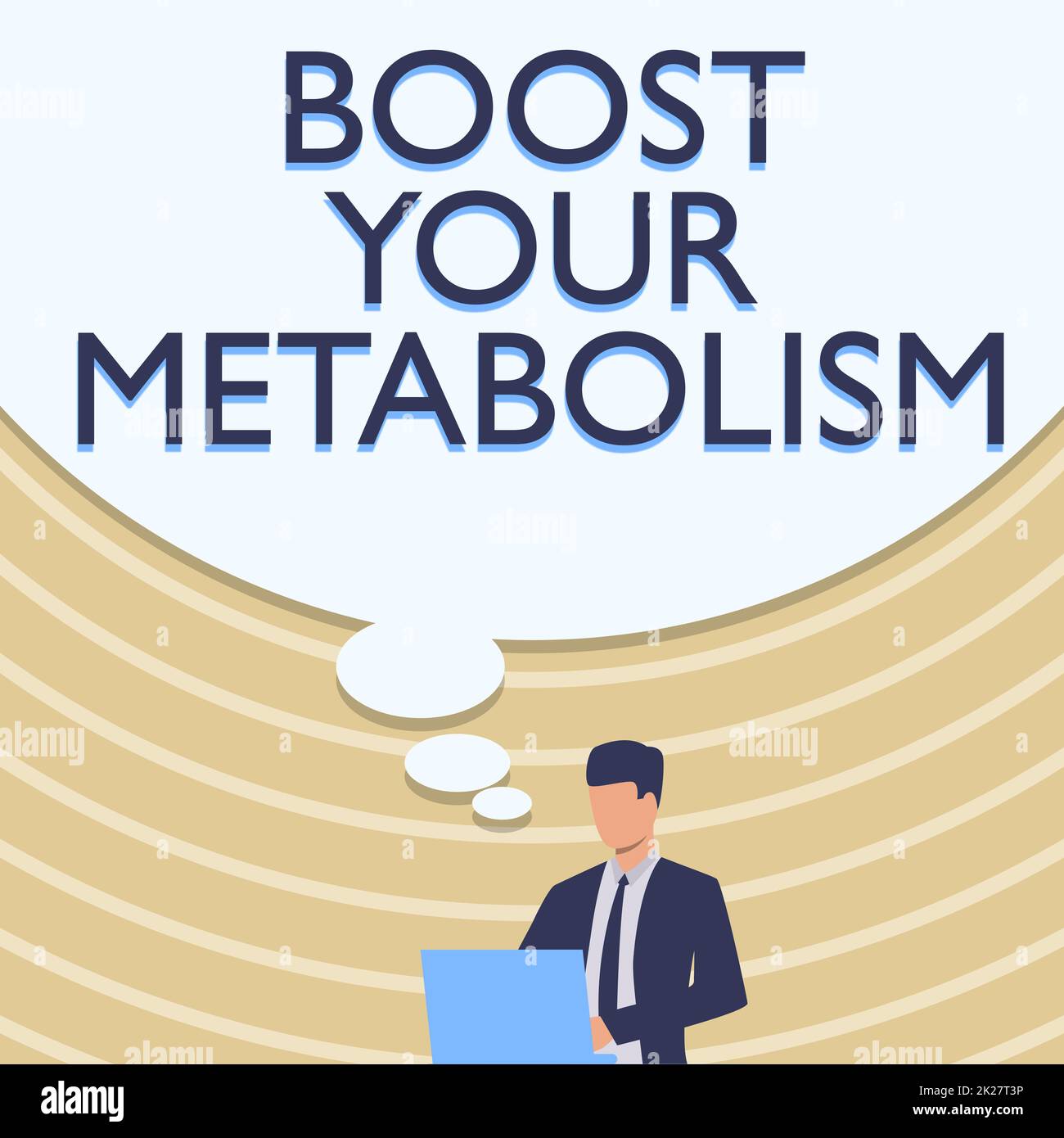 Affiche Boost Your Metabolism. Concept signifiant processus de corps utilise pour faire et brûler l'énergie de l'homme d'affaires de nourriture en costume dessin en utilisant un ordinateur portable avec grande idée bulle. Banque D'Images