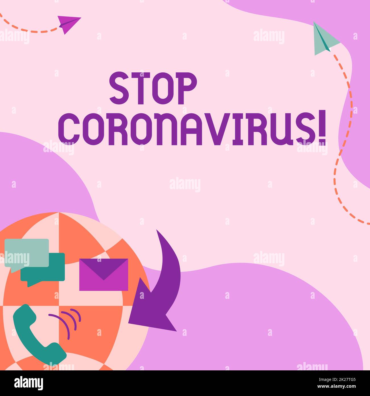 Signe écrit à la main Stop coronavirus. Concept d'affaires campagne de sensibilisation à la maladie lutte pour réduire les COVID19 cas réseau Internet dessin avec coloré de messagerie S. Banque D'Images