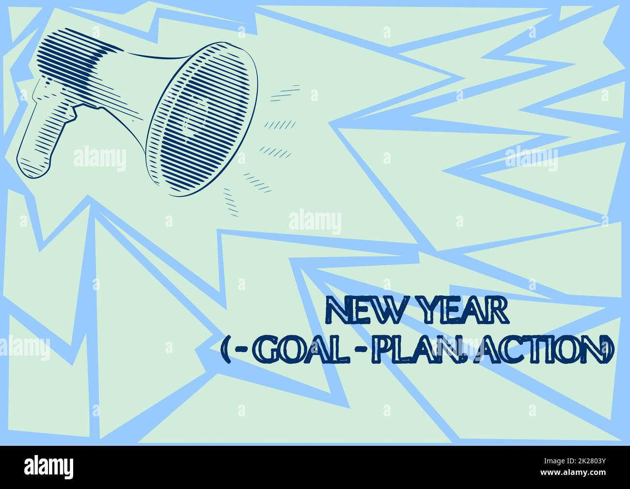 Affichage conceptuel Plan d'objectifs de la nouvelle année, action. Concept d'affaires solution d'affaires et planification avec motivation Illustration d'Un haut-parleur de mégaphones faire de nouvelles annonces. Banque D'Images