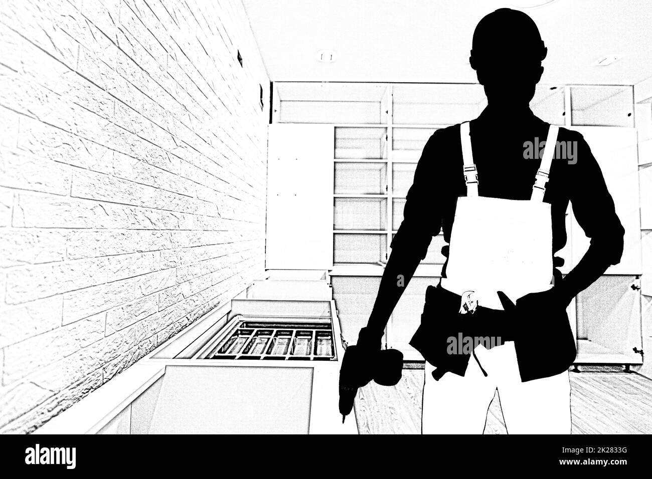 Image de male construction worker over white background Banque D'Images