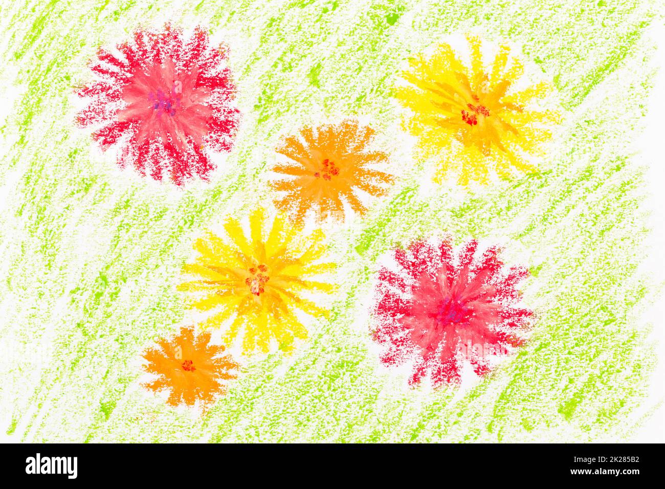 crayon à la main dessin de fleurs vertes texture Banque D'Images