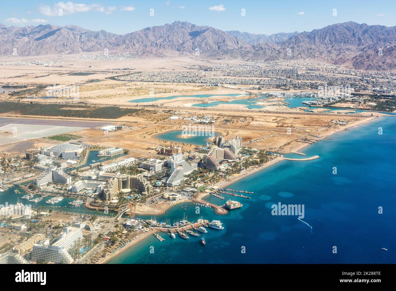Eilat Israël plage vue aérienne ville photo Mer Rouge Aqaba voyage Banque D'Images
