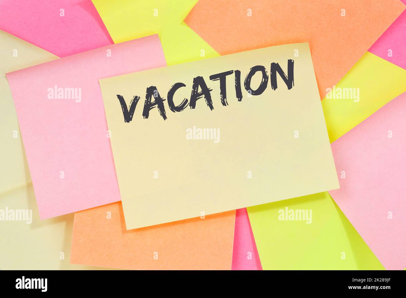 Vacances vacances vacances détente vacances temps libre temps libre concept note papier Banque D'Images