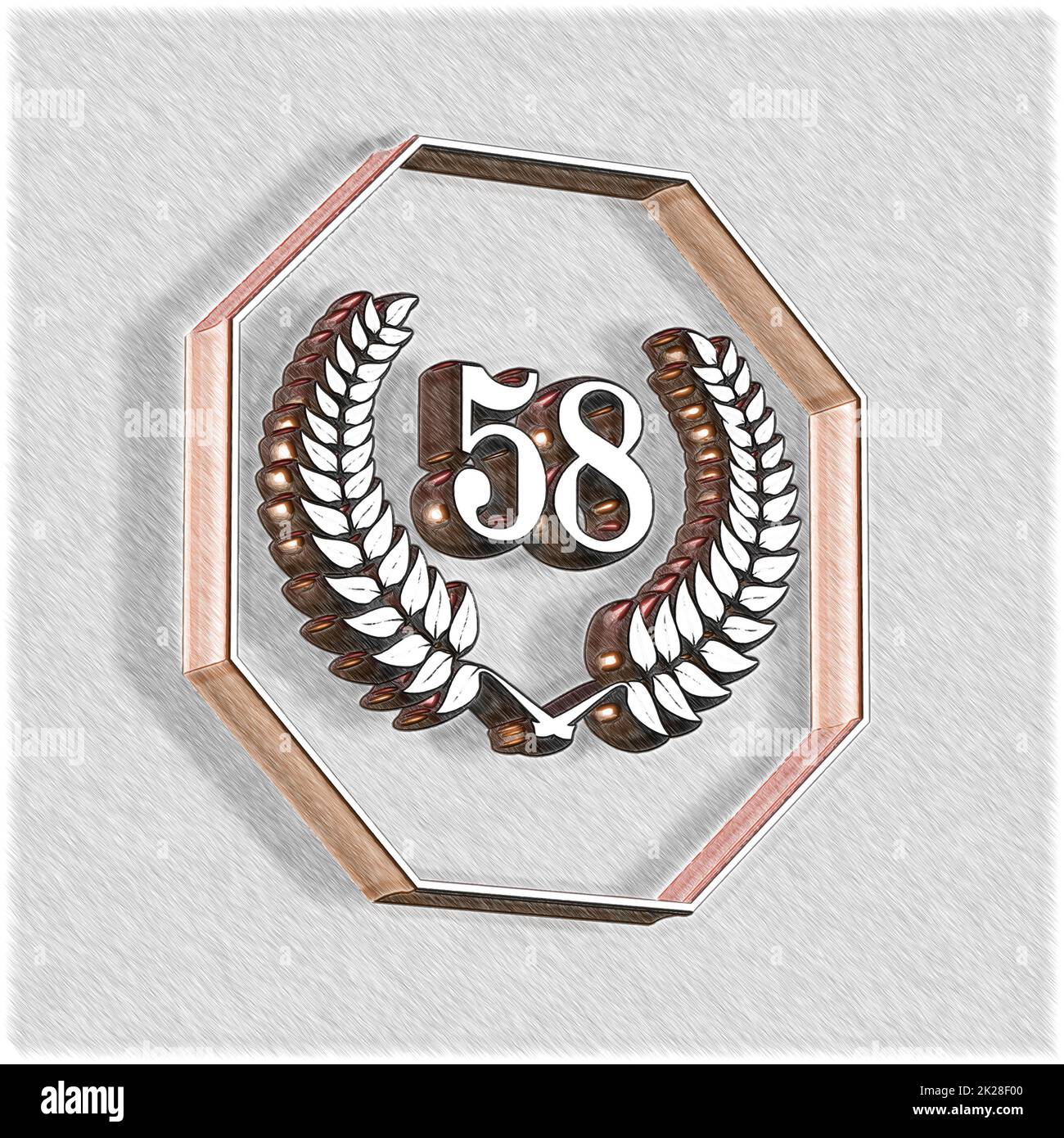 Numéro 58 avec couronne de Laurier ou couronne d'honneur comme 3D-illustration, 3D-rendu Banque D'Images