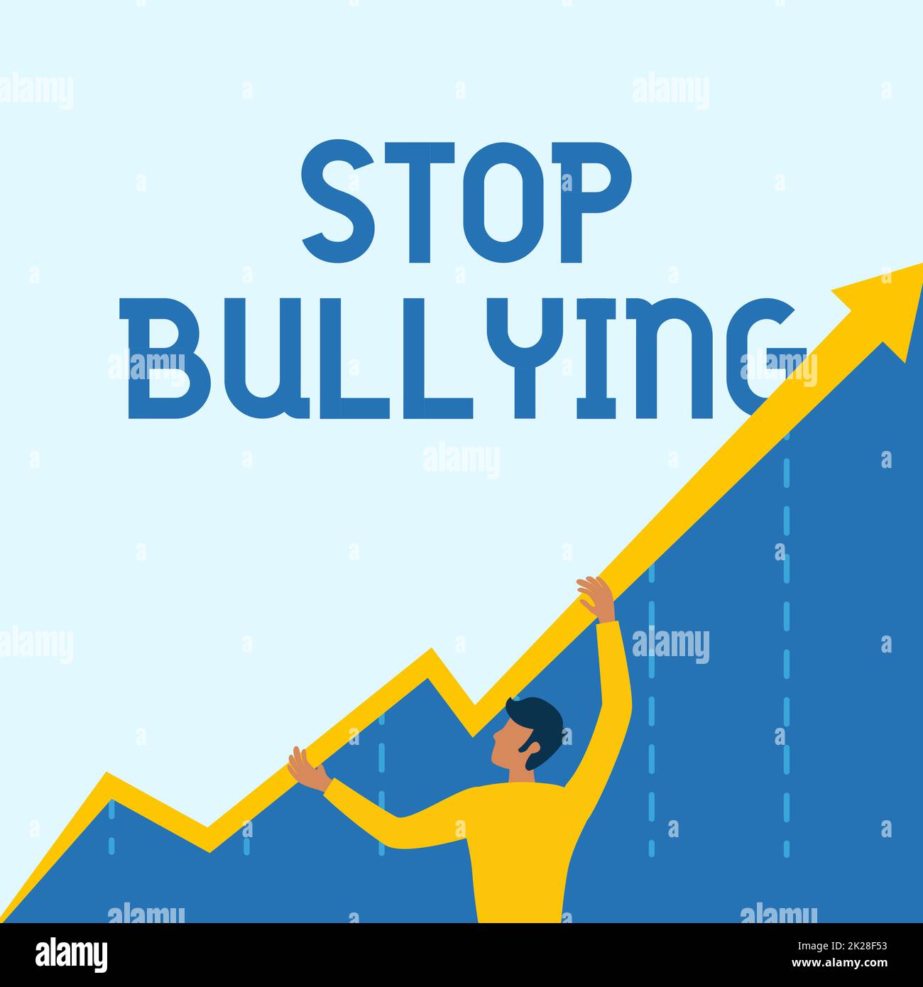 Inspiration montrant le panneau Stop Bullying. Mot pour combattre et éliminer ce comportement inacceptable agressif Homme dessin graphique de la tenue flèche montrant la croissance de l'entreprise. Banque D'Images