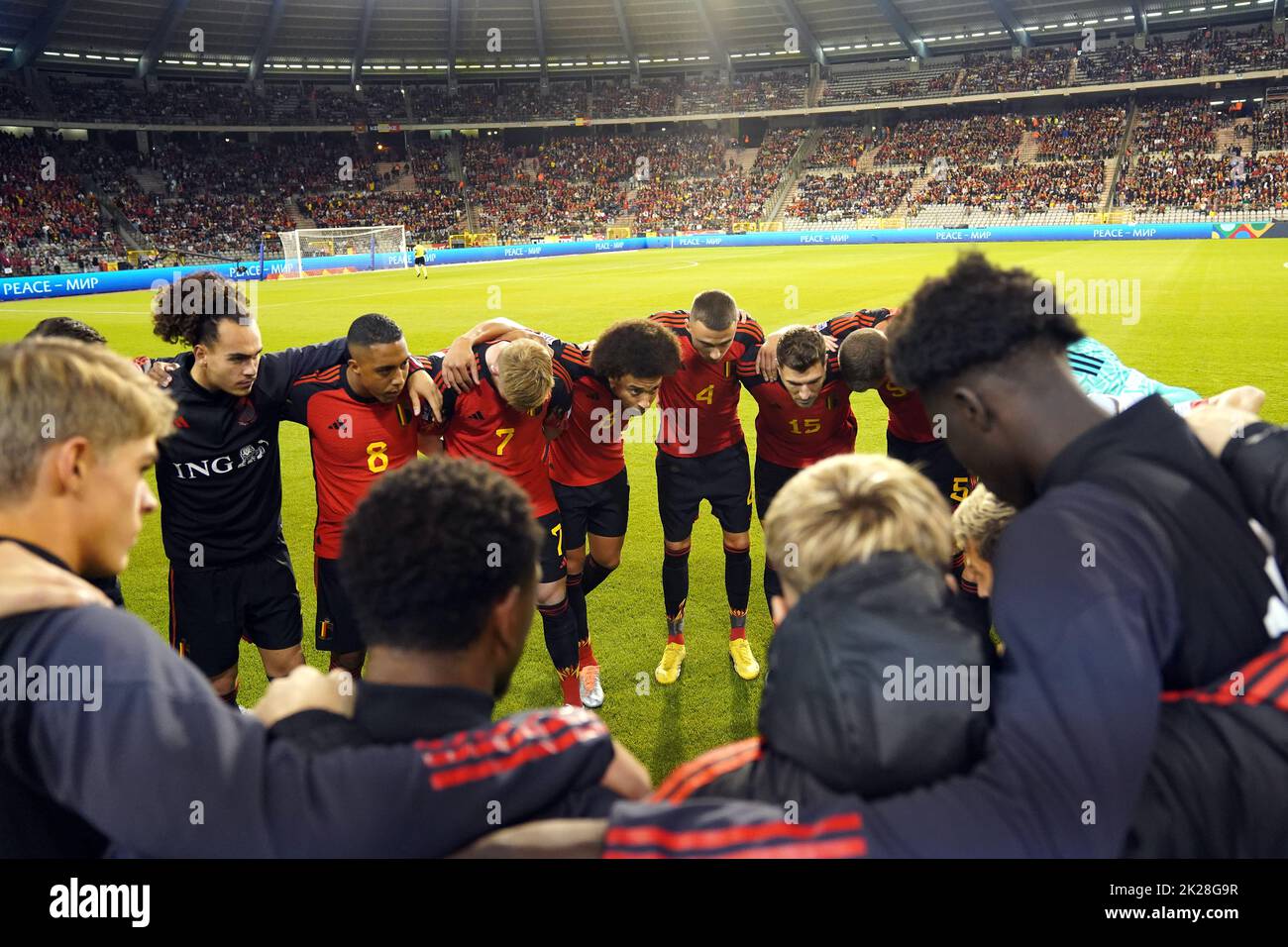 L'équipe belge se rencontre avant le match du groupe D de la Ligue des Nations de l'UEFA au stade du Roi Baudouin, à Bruxelles. Date de la photo: Jeudi 22 septembre 2022. Banque D'Images