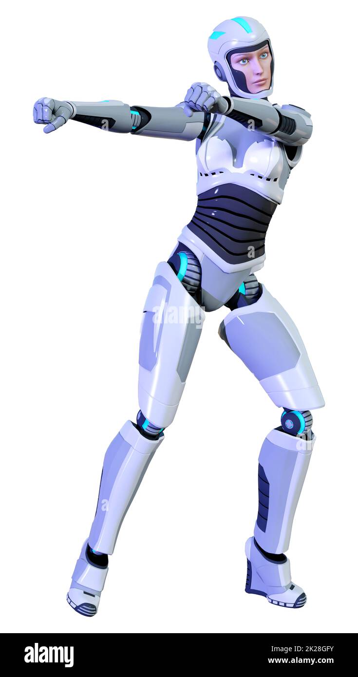 Le Rendu 3D Robot femelle on White Banque D'Images