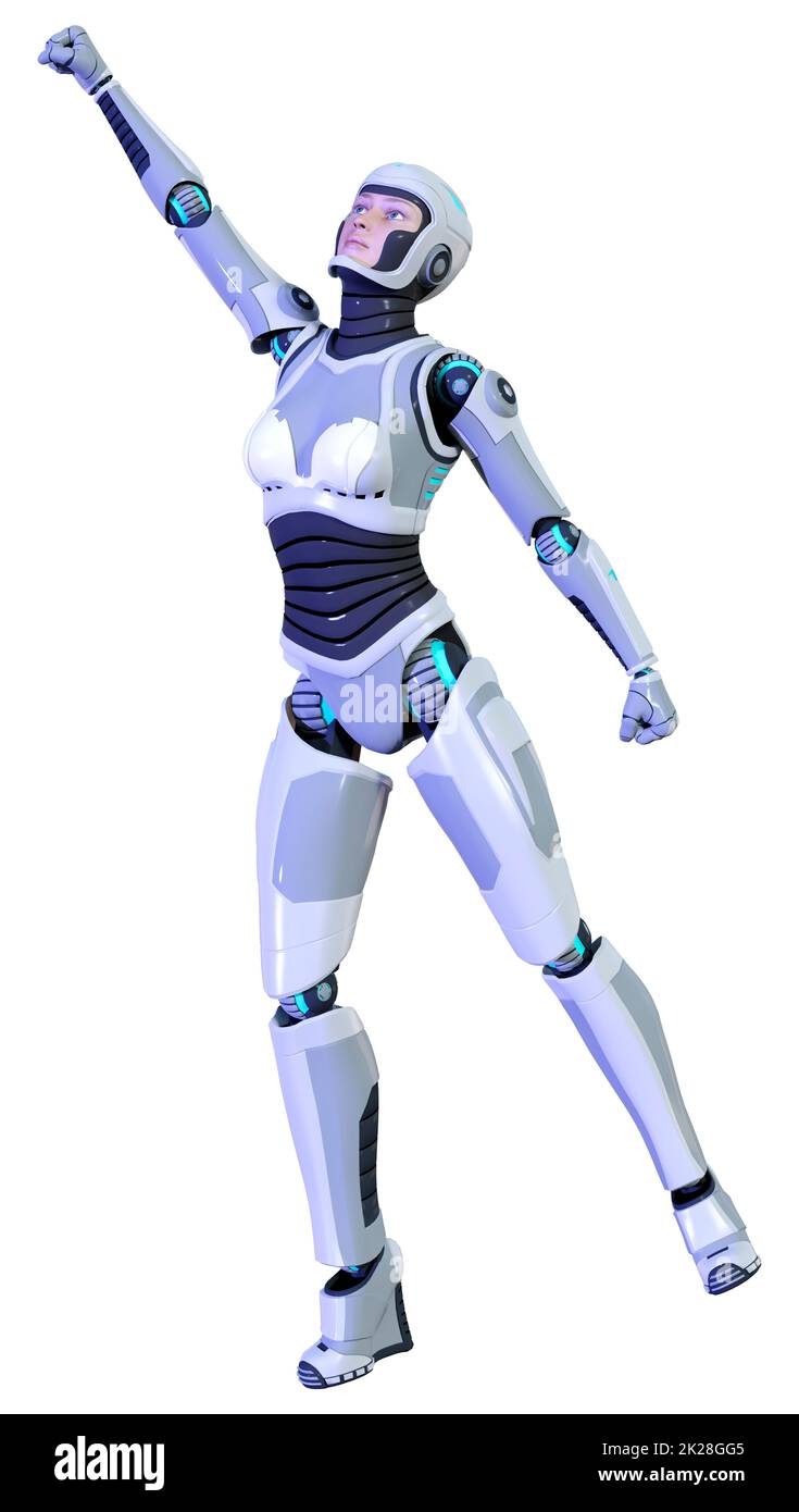 Le Rendu 3D Robot femelle on White Banque D'Images