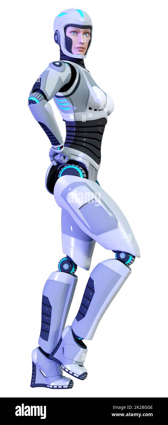 Le Rendu 3D Robot femelle on White Banque D'Images