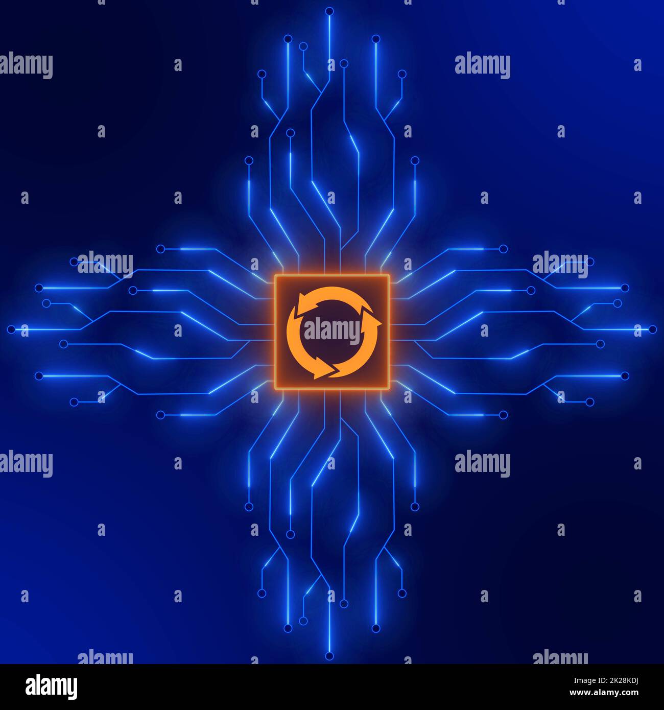 Technologie futuriste de circuit numérique fond en forme de carré - mettre à jour le signe dans le cadre entre les lignes de connexion d'information Banque D'Images