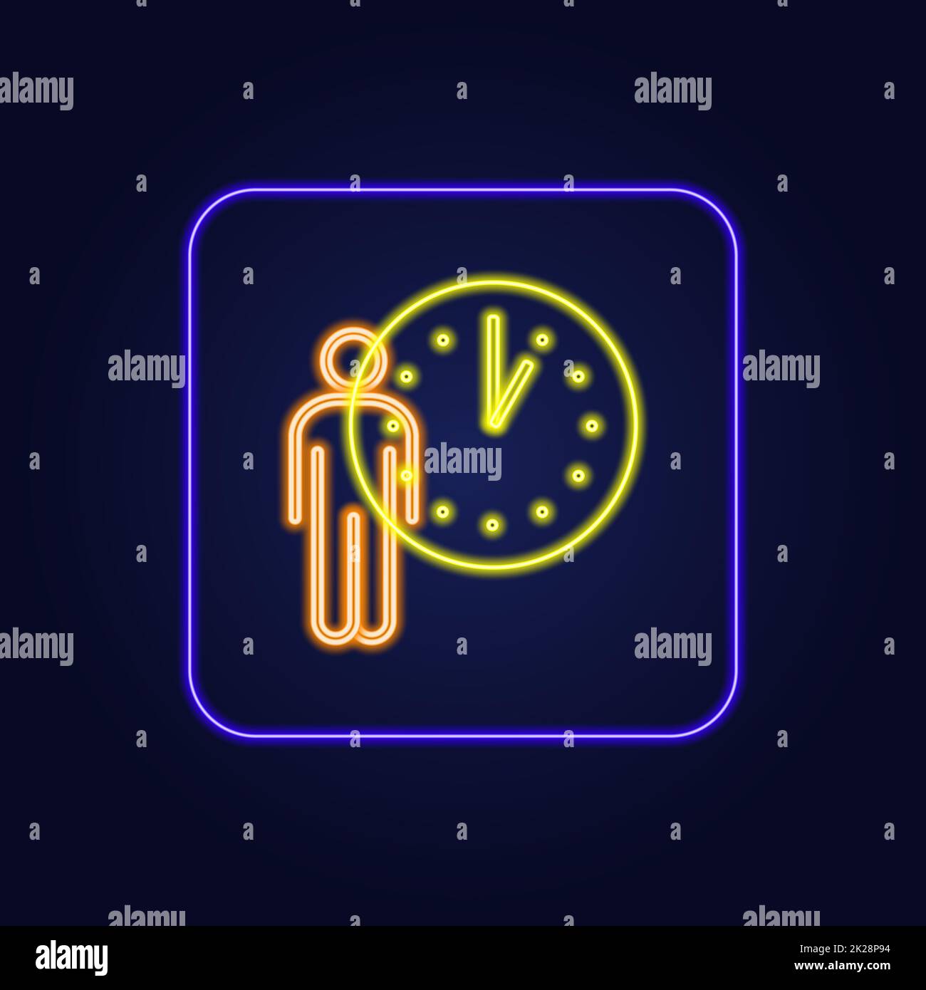 Icône néon jaune élégante dans l'horloge bleue - Vector Banque D'Images
