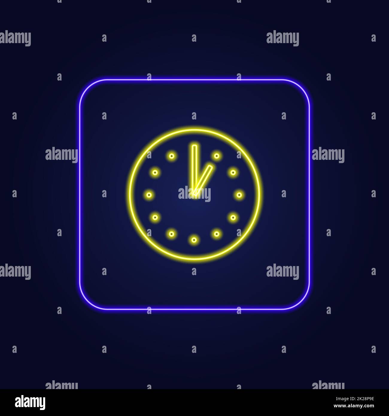 Icône néon jaune élégante dans l'horloge bleue - Vector Banque D'Images