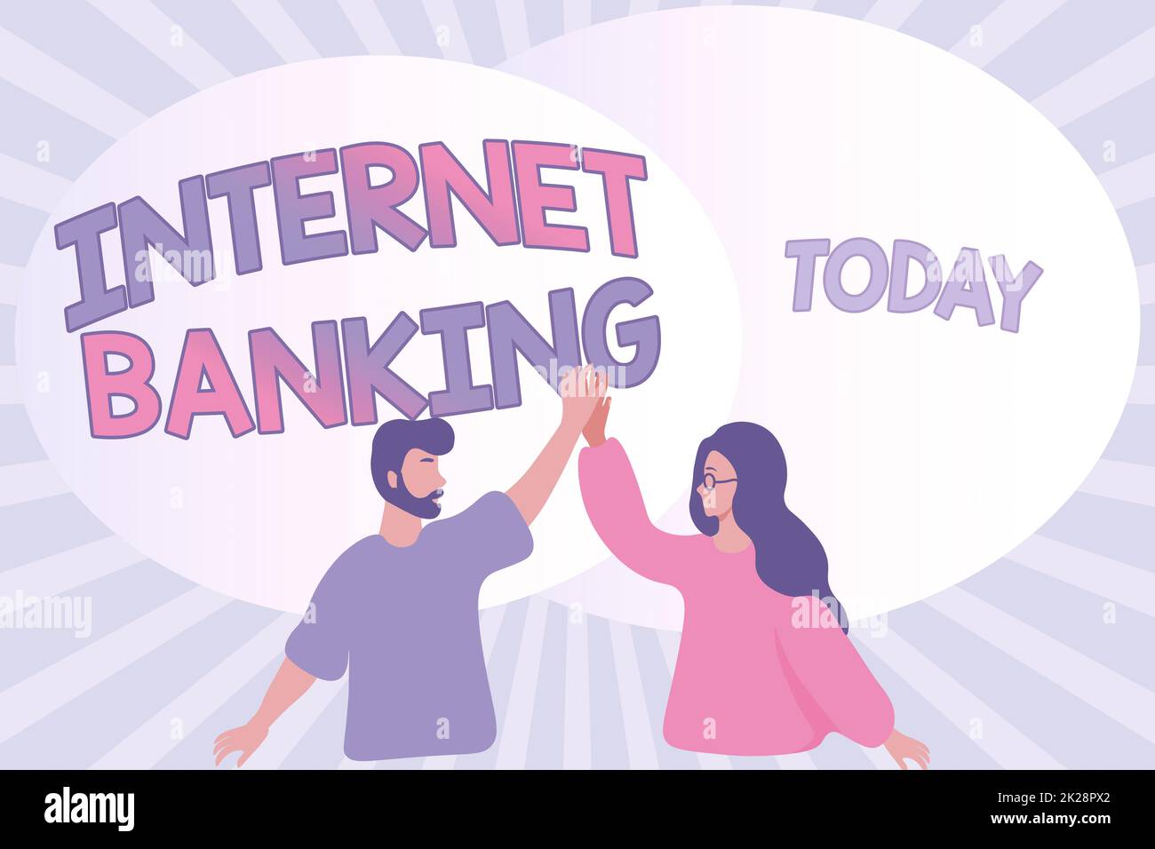 Écriture affichage de texte Banque Internet. Mot pour la méthode bancaire qui transactions menées électroniquement heureux collègues Illustration donnant High Fives l'un à l'autre. Banque D'Images