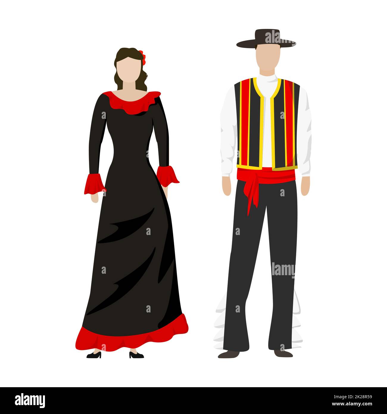 Fille et homme en costumes de fête nationaux folkloriques espagnols - Vector Banque D'Images