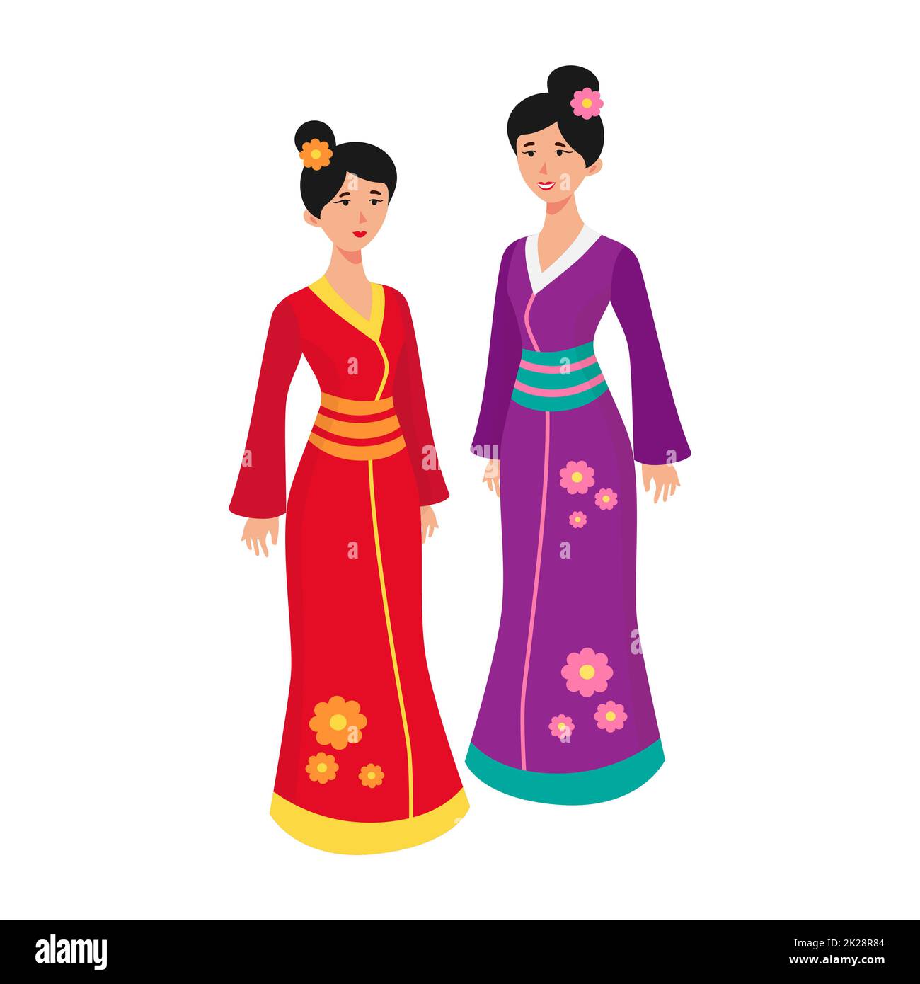 Femmes en vêtements folkloriques de fête chinois - Vector Banque D'Images